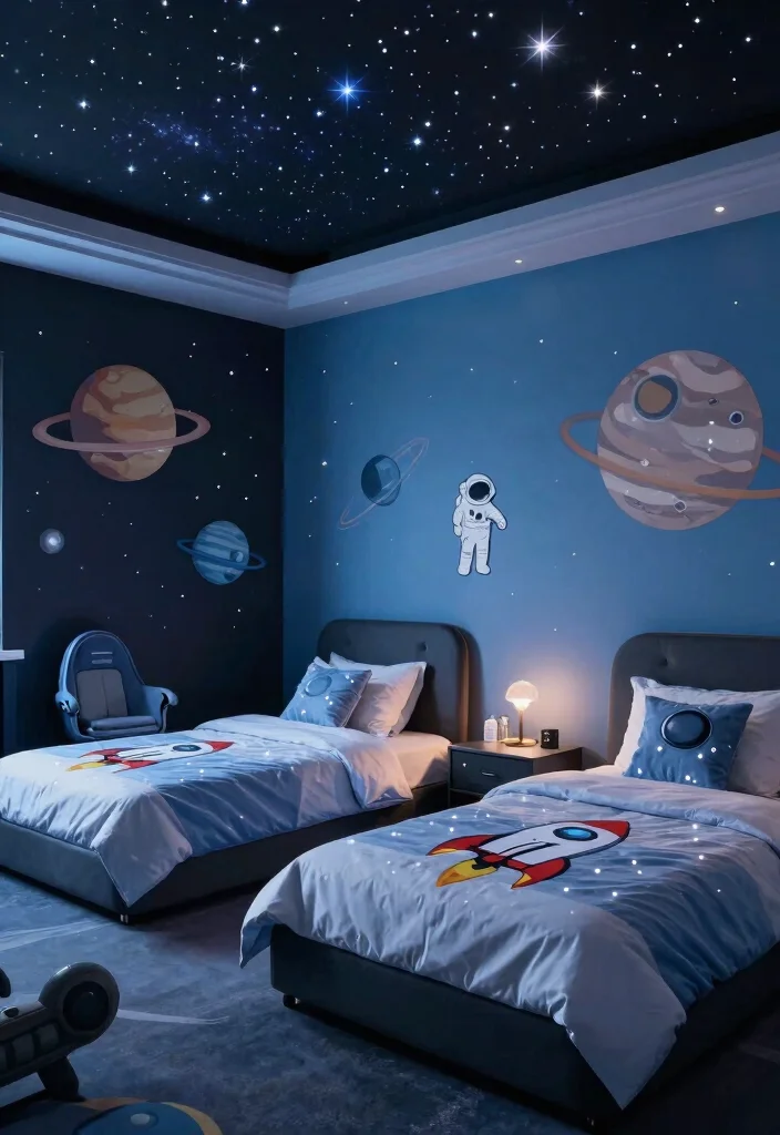 16 Twin Bedroom Ideas for Boys: Fun Practical Layouts - 3. Futuristic Space Adventure 1