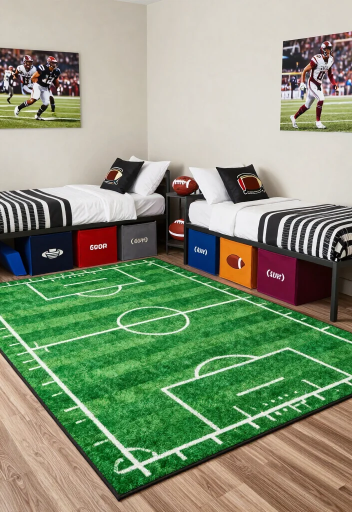 16 Twin Bedroom Ideas for Boys: Fun Practical Layouts - 4. Sports Field Floor Plan 1