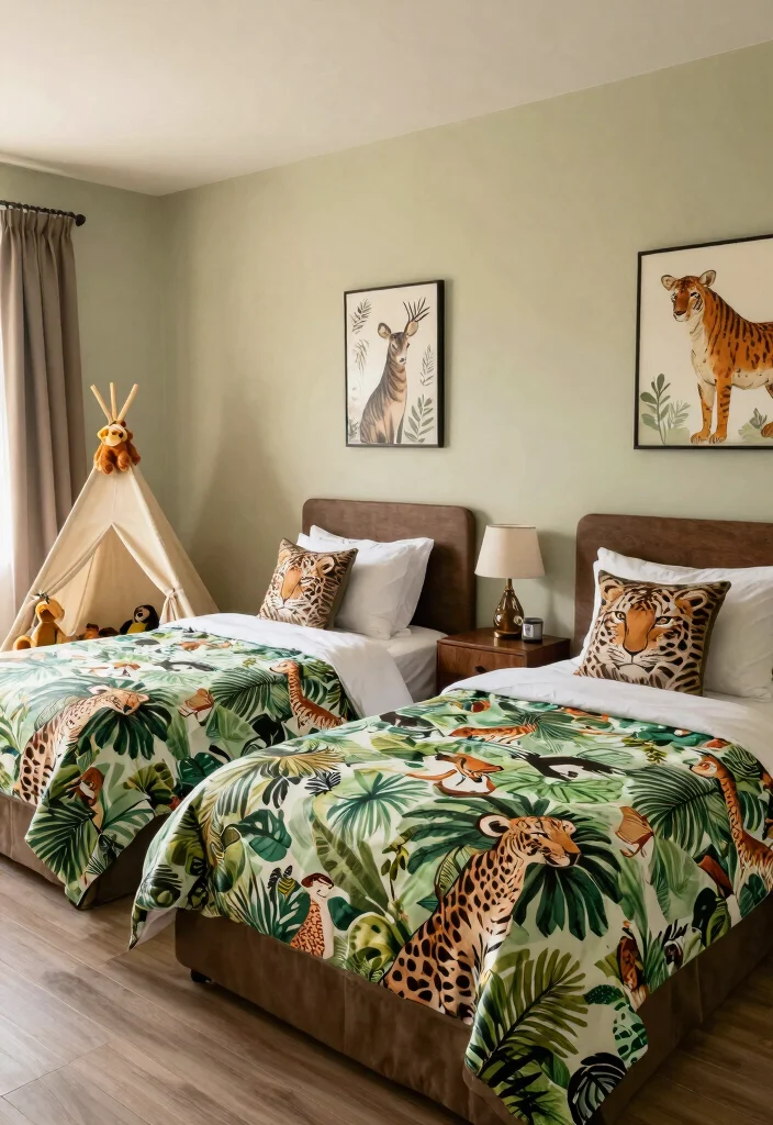 16 Twin Bedroom Ideas for Boys: Fun Practical Layouts - 8. Wild Animal Safari 1