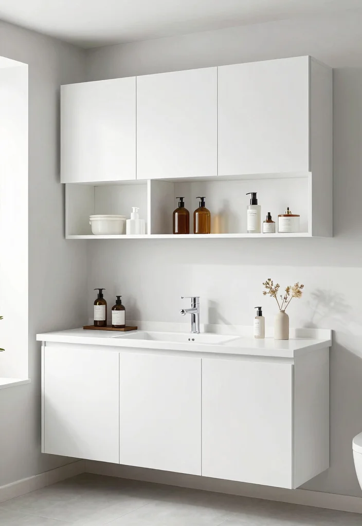 16 White Bathroom Cabinet Ideas For Bright Clean Style - 12. Multi-Level Cabinets 1