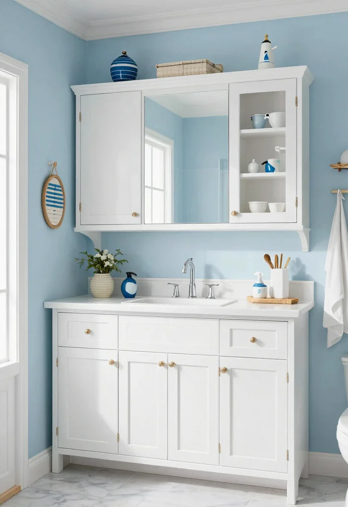 16 White Bathroom Cabinet Ideas For Bright Clean Style - 16. Nautical-Inspired Cabinets 1