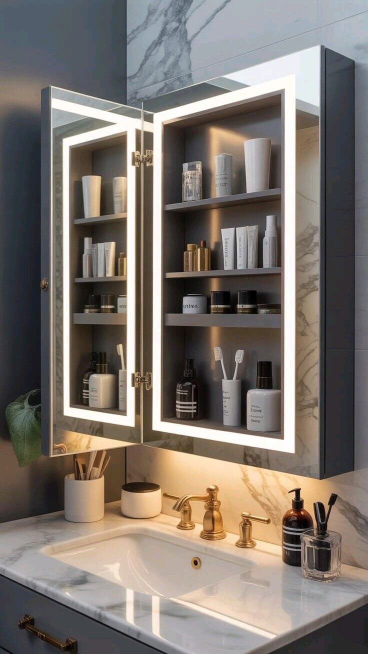16 White Bathroom Cabinet Ideas For Bright Clean Style - 9. Cabinet with Mirror Panels 1