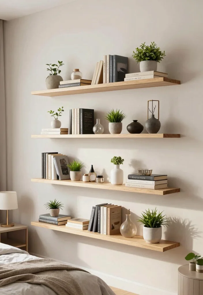 17 Bedroom Decor Ideas for Small Rooms Big Style Impact - 1. Floating Shelves for Storage and Display 1