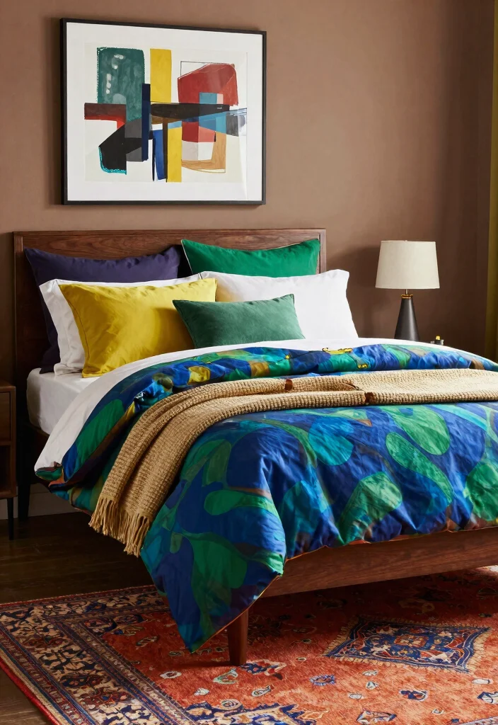 17 Bedroom Ideas Brown Furniture: Warm Classic Balance - 4. Highlight with Accent Colors 1