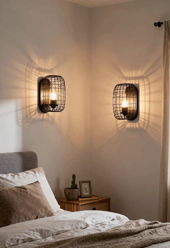 17 Bedroom Wall Sconces Bedside Lighting Ideas Cozy Modern Glow - 14. Rustic Wireframe Sconces 1
