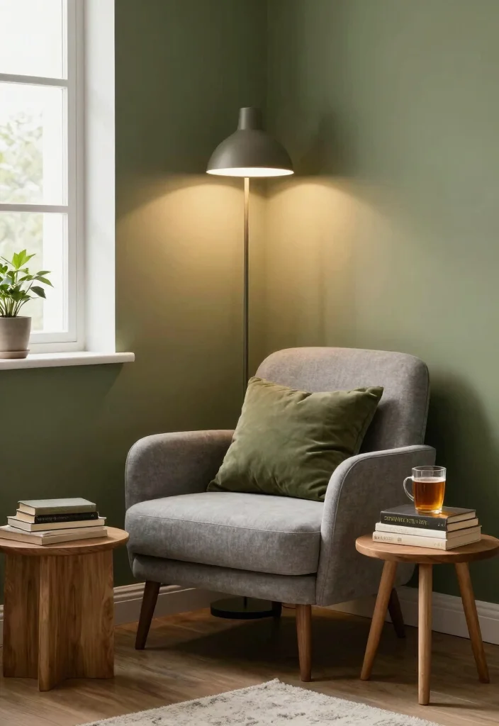 17 Olive Green Bedroom Decor Ideas for a Calm, Trendy Style - 10. Create a Reading Nook 1
