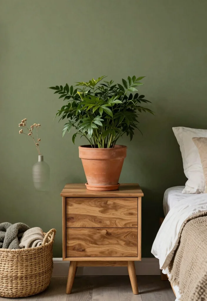 17 Olive Green Bedroom Decor Ideas for a Calm, Trendy Style - 11. Earthy Accessories 1