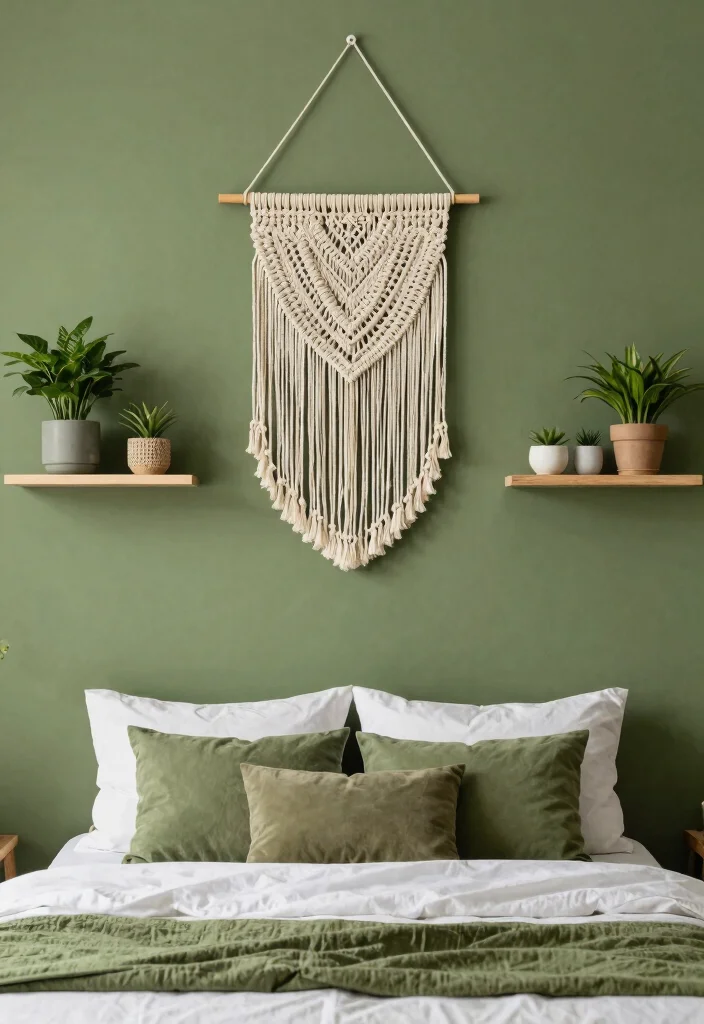17 Olive Green Bedroom Decor Ideas for a Calm, Trendy Style - 15. Trendy Wall Décor 1