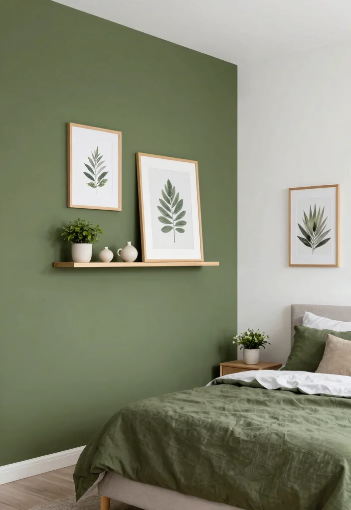 17 Olive Green Bedroom Decor Ideas for a Calm, Trendy Style - 2. Stylish Olive Green Accent Wall 1