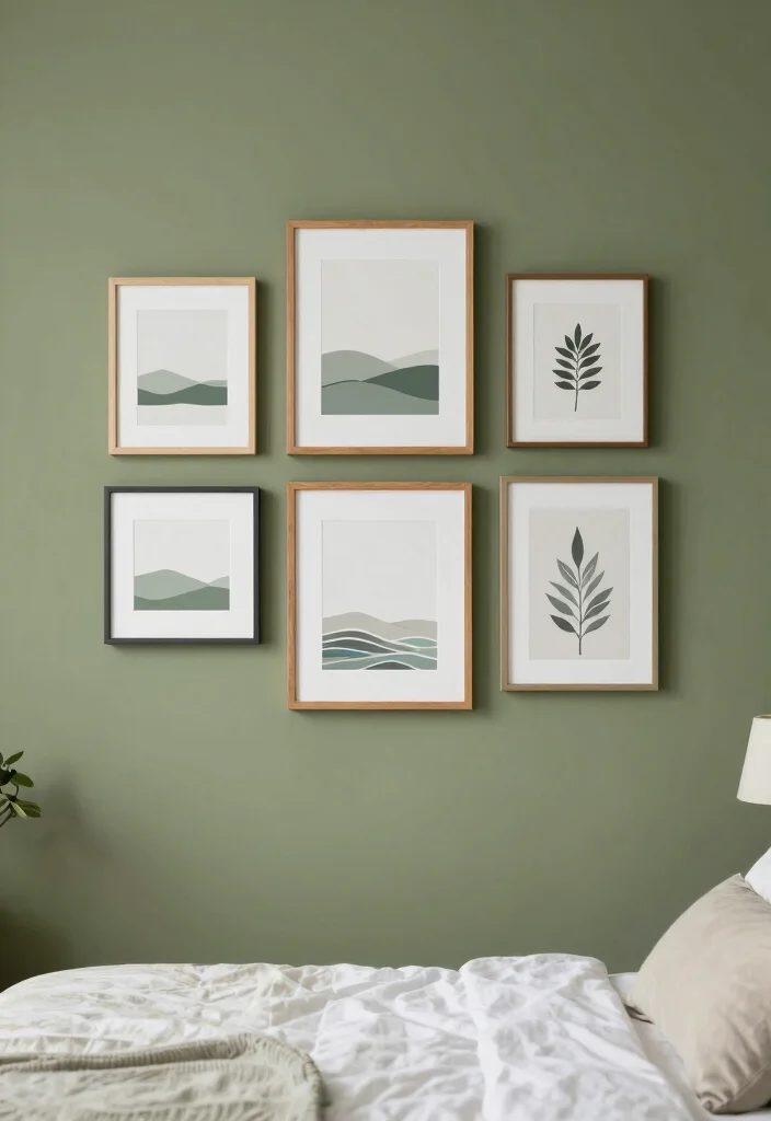 17 Olive Green Bedroom Decor Ideas for a Calm, Trendy Style - 6. Minimalist Wall Art 1
