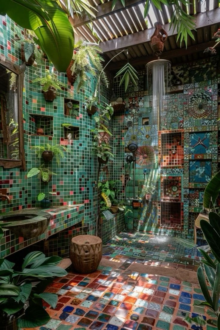 17 Pattern Tile Bathroom Ideas That Make A Statement - 10. Nature-Inspired Tiles 1