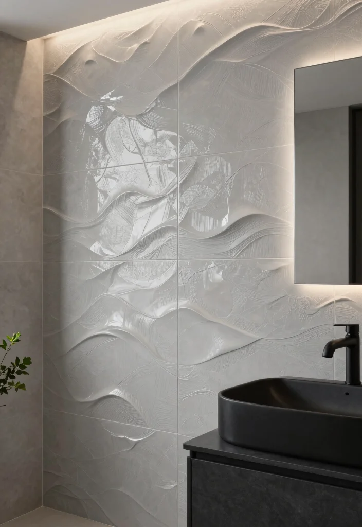 17 Pattern Tile Bathroom Ideas That Make A Statement - 12. 3D Relief Tiles 1