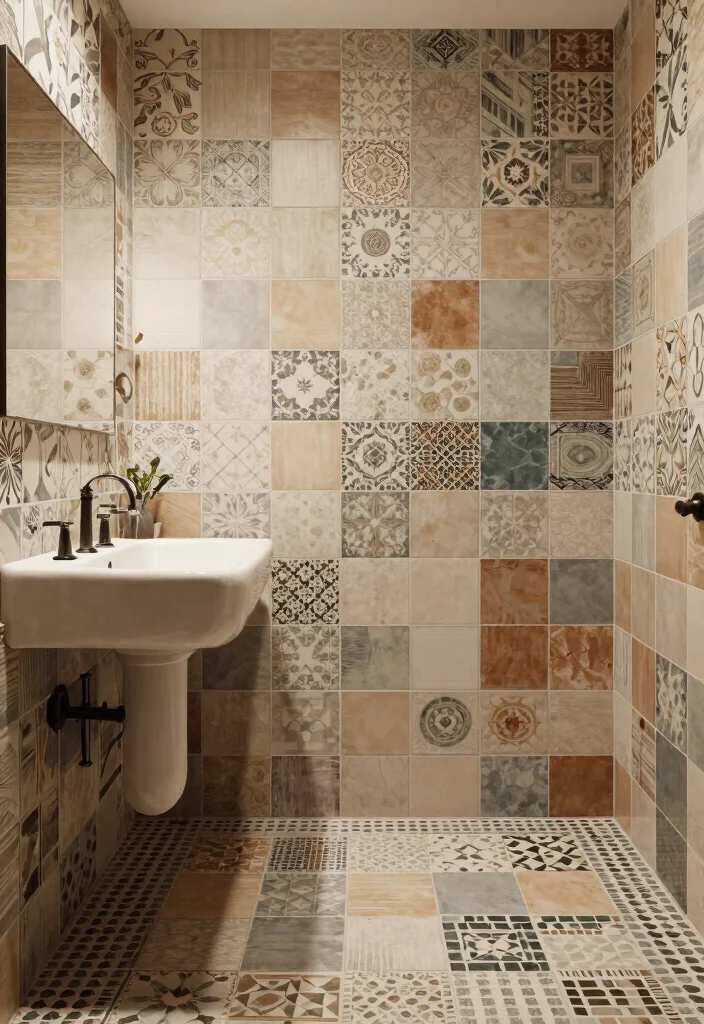 17 Pattern Tile Bathroom Ideas That Make A Statement - 17. Mix and Match Techniques 1