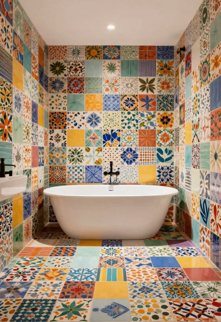 17 Pattern Tile Bathroom Ideas That Make A Statement - 8. Colorful Patchwork Tiles 1
