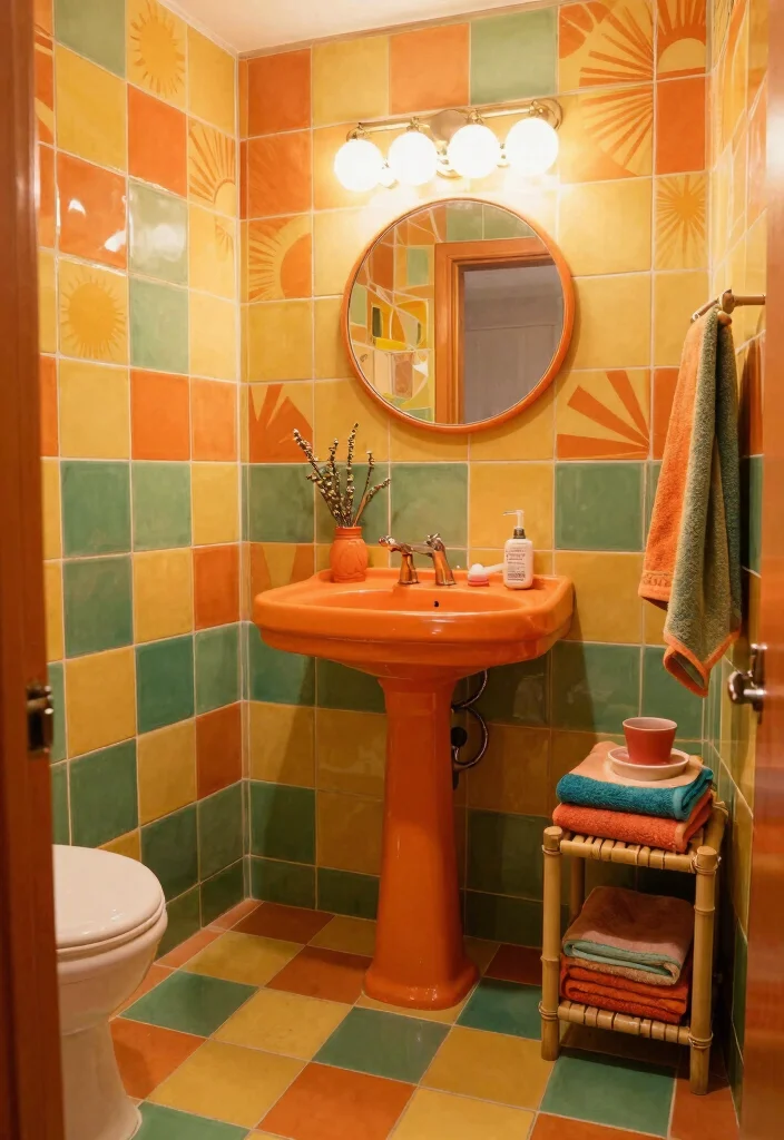 17 Pattern Tile Bathroom Ideas That Make A Statement - 9. Retro 70s Vibes 1