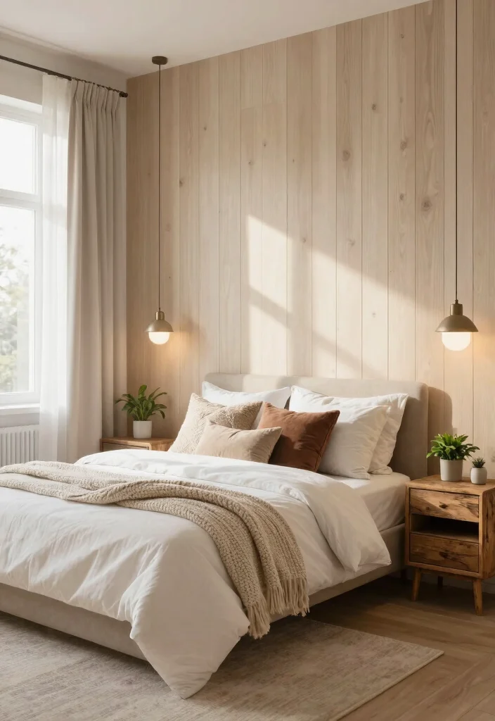 17 Wooden Slat Wall Bedroom Ideas: Warm Modern Texture - 1. Warm Neutral Slats 1