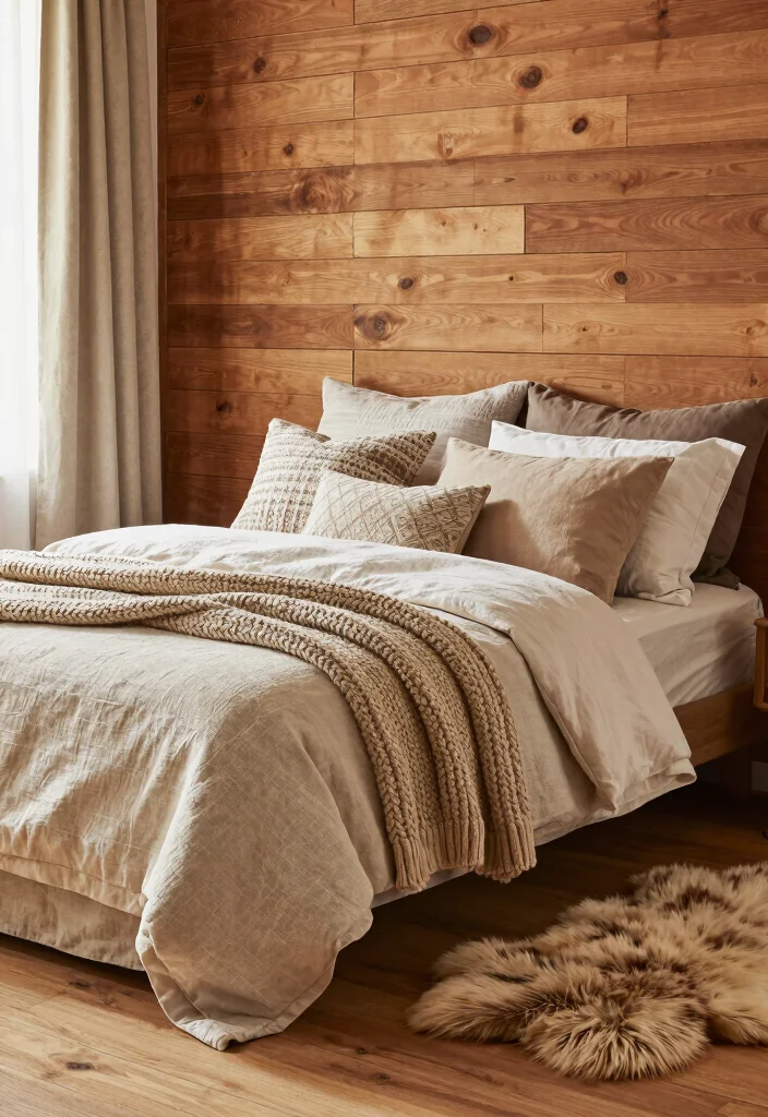 17 Wooden Slat Wall Bedroom Ideas: Warm Modern Texture - 14. Layered Textiles 1