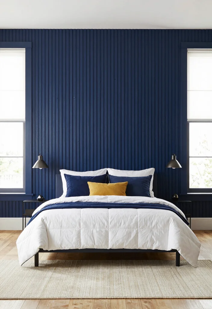 17 Wooden Slat Wall Bedroom Ideas: Warm Modern Texture - 2. Bold Color Accents 1