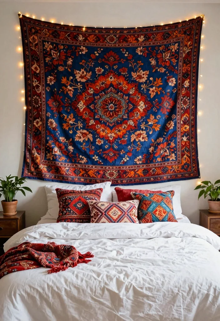 18 Bedroom Bed Wall Design Ideas Stunning Focal Points - 1. Vibrant Tapestries as a Statement 1