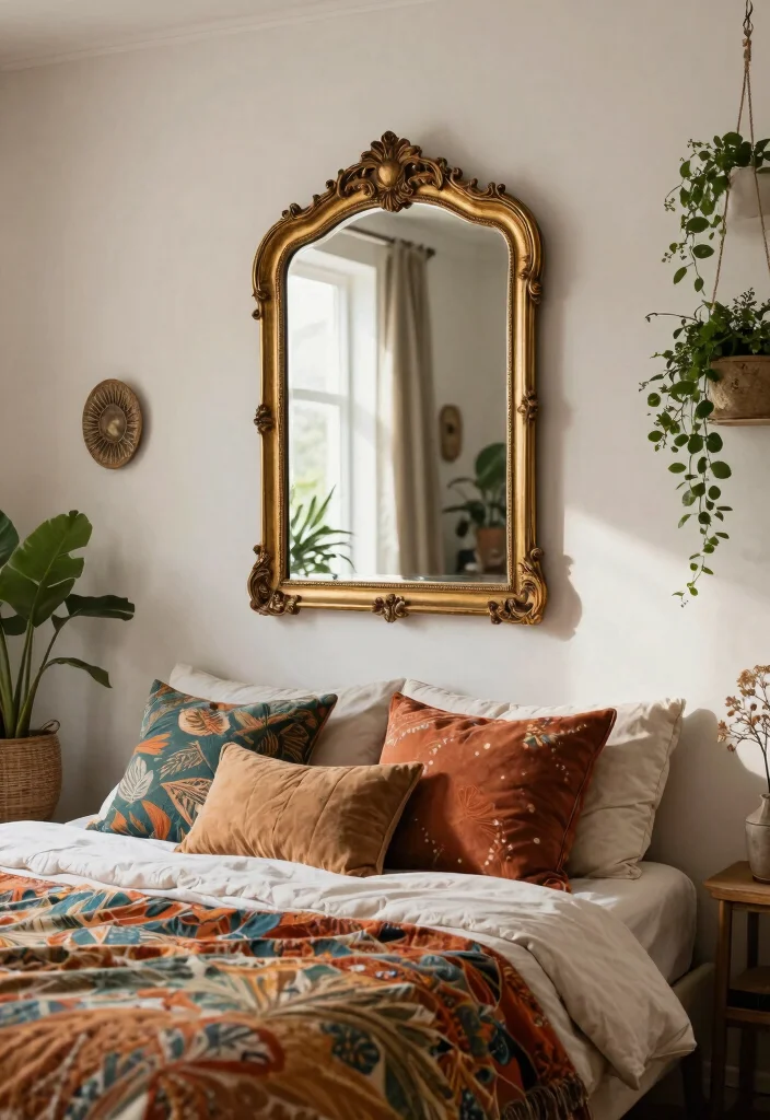 18 Bedroom Bed Wall Design Ideas Stunning Focal Points - 11. Vintage Mirrors as Accents 1