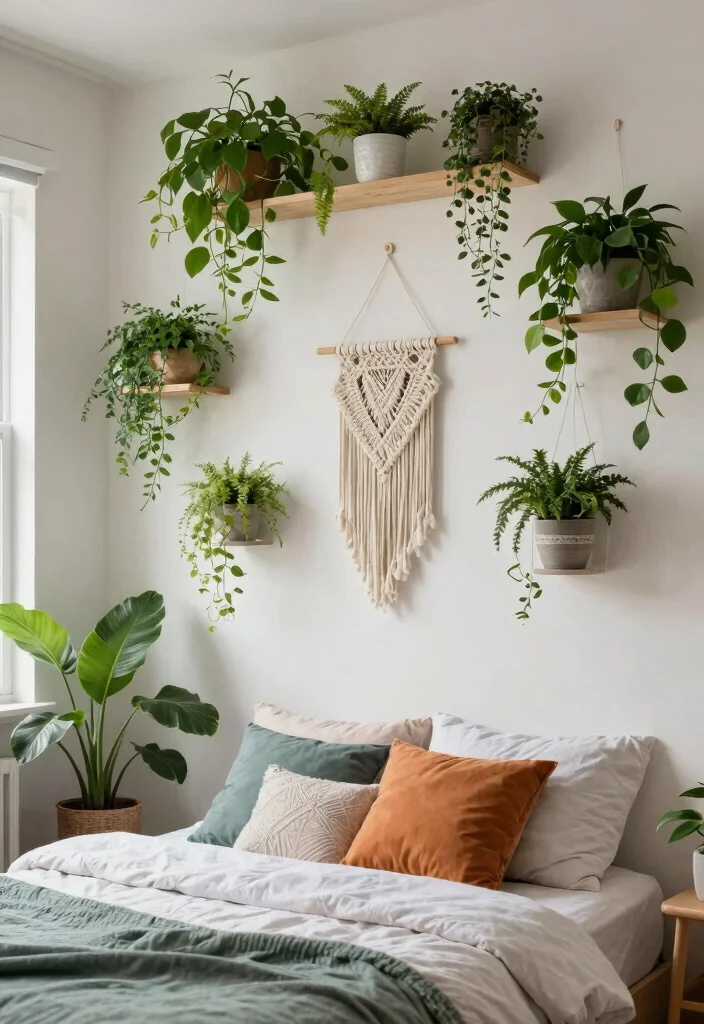 18 Bedroom Bed Wall Design Ideas Stunning Focal Points - 12. Creative Use of Plants 1