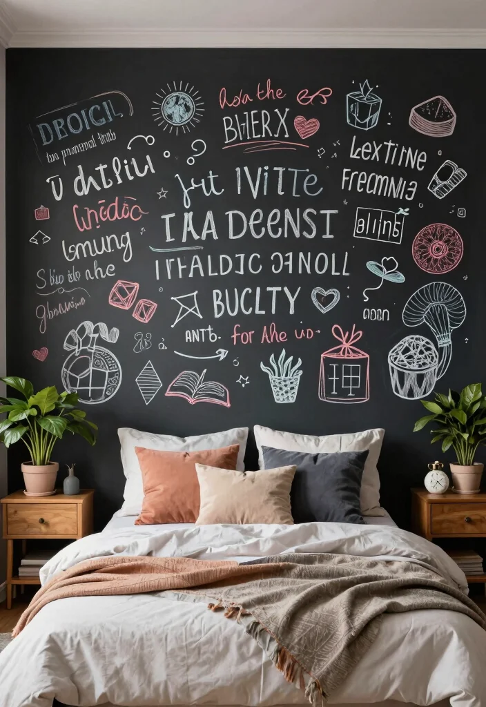 18 Bedroom Bed Wall Design Ideas Stunning Focal Points - 14. Chalkboard Wall Art 1