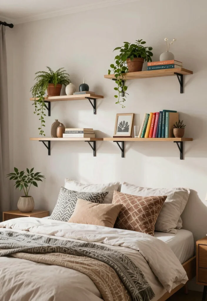 18 Bedroom Bed Wall Design Ideas Stunning Focal Points - 6. Floating Shelves with Decor 1