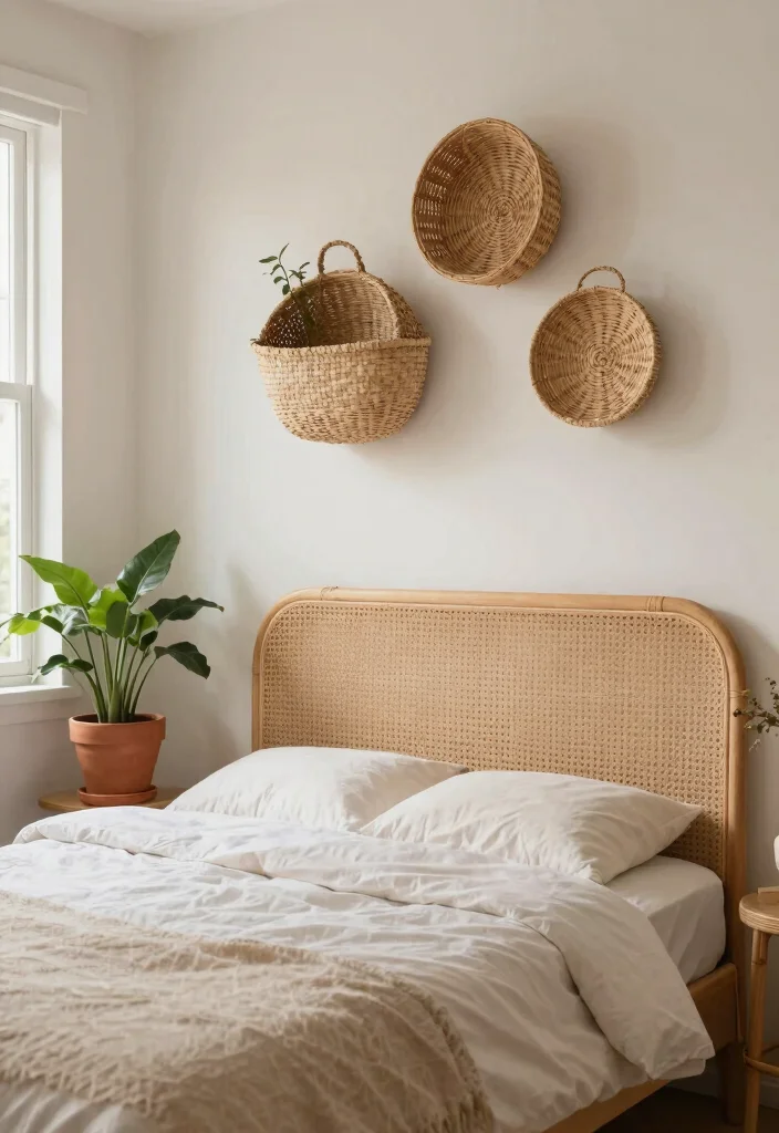 18 Bedroom Bed Wall Design Ideas Stunning Focal Points - 7. Natural Textures with Rattan 1