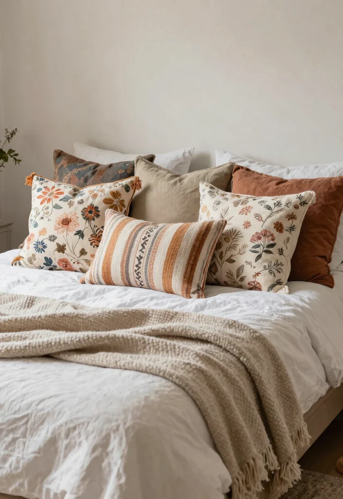 18 Bedroom Bed Wall Design Ideas Stunning Focal Points - 8. Eclectic Pillows and Throws 1