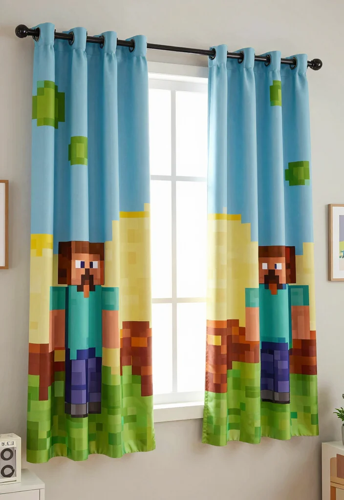18 Cute Minecraft Bedroom Ideas: Fun Game-Inspired Rooms - 10. Themed Window Treatments 1