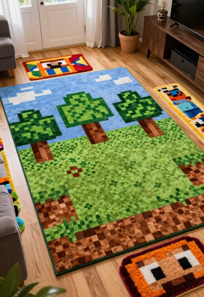 18 Cute Minecraft Bedroom Ideas: Fun Game-Inspired Rooms - 11. Character-Themed Rugs 1