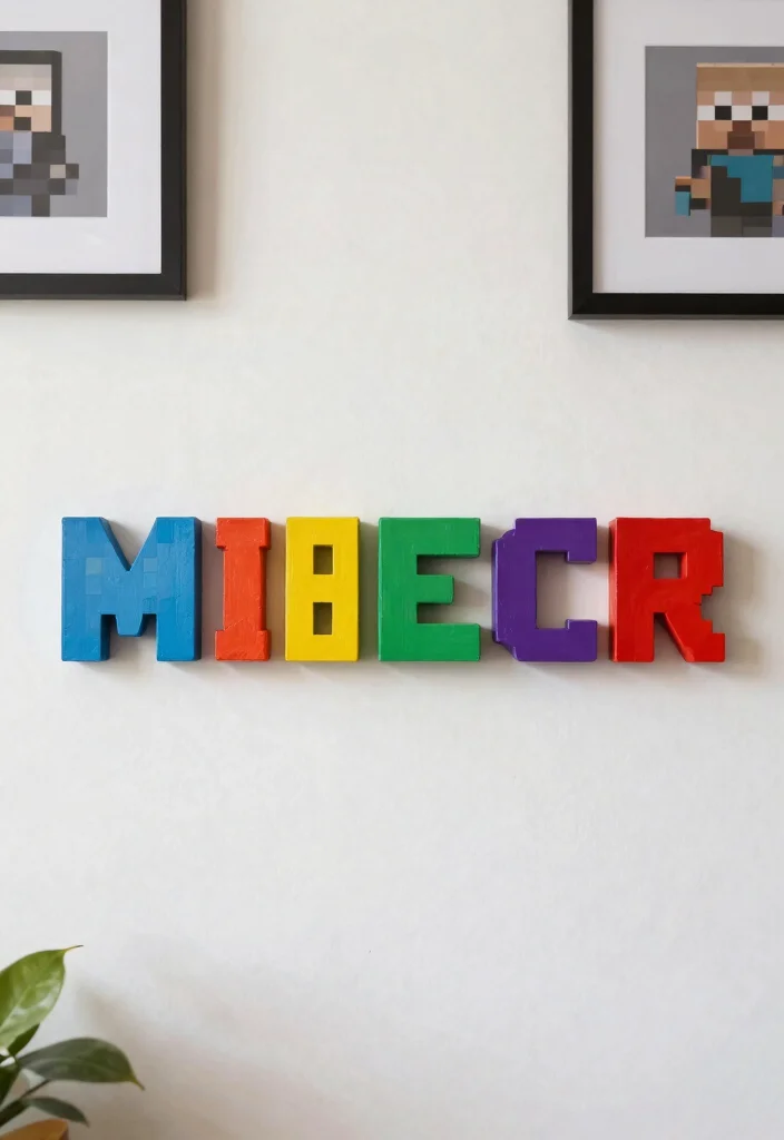 18 Cute Minecraft Bedroom Ideas: Fun Game-Inspired Rooms - 14. Personalized Name Art 1