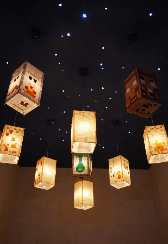 18 Cute Minecraft Bedroom Ideas: Fun Game-Inspired Rooms - 15. Game-Themed Ceiling Decor 1