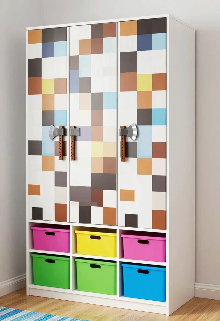 18 Cute Minecraft Bedroom Ideas: Fun Game-Inspired Rooms - 16. Colorful Wardrobe Makeover 1