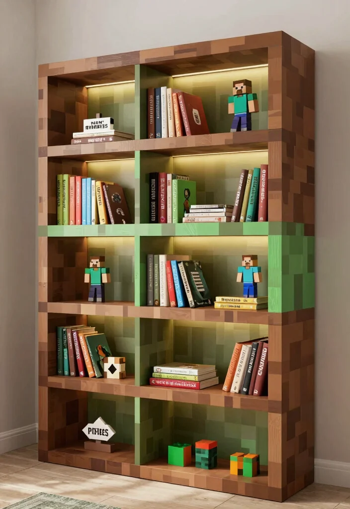 18 Cute Minecraft Bedroom Ideas: Fun Game-Inspired Rooms - 4. Blocky Bookshelves 1