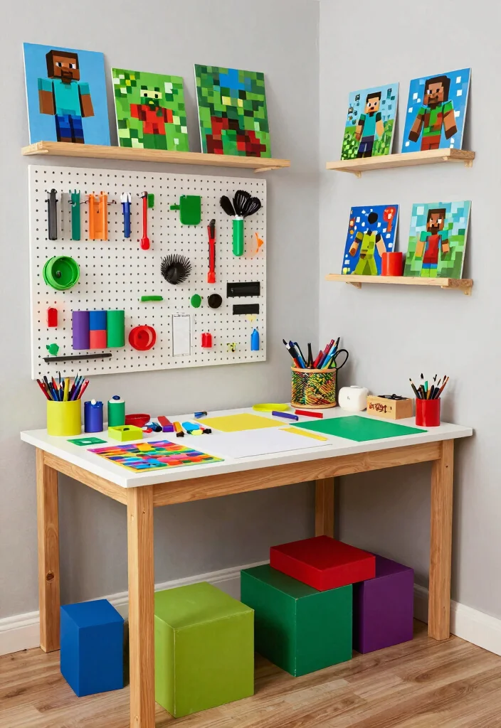 18 Cute Minecraft Bedroom Ideas: Fun Game-Inspired Rooms - 7. DIY Craft Corner 1