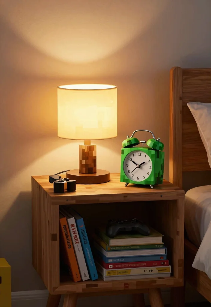 18 Cute Minecraft Bedroom Ideas: Fun Game-Inspired Rooms - 9. Bedside Minecraft Accessories 1