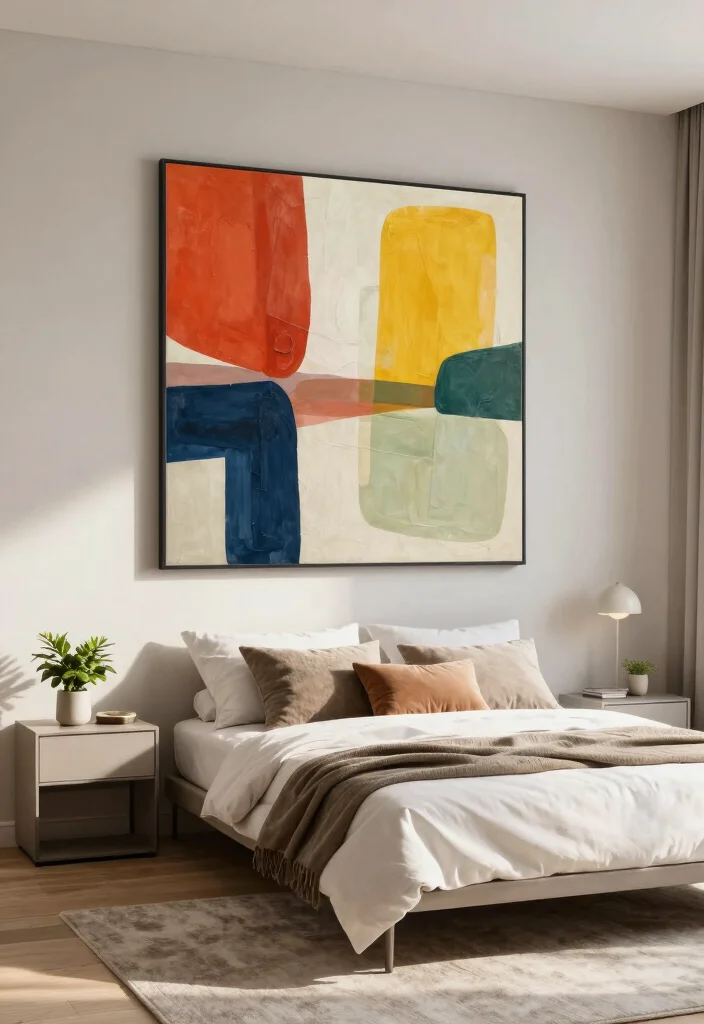 18 Modern Bedroom Wall Decor Ideas: Sleek Stylish Touch - 1. Large-Scale Abstract Wall Art 1