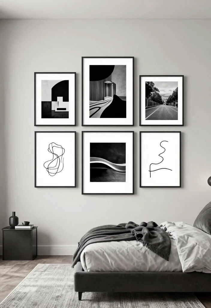18 Modern Bedroom Wall Decor Ideas: Sleek Stylish Touch - 13. Monochrome Wall Art 1