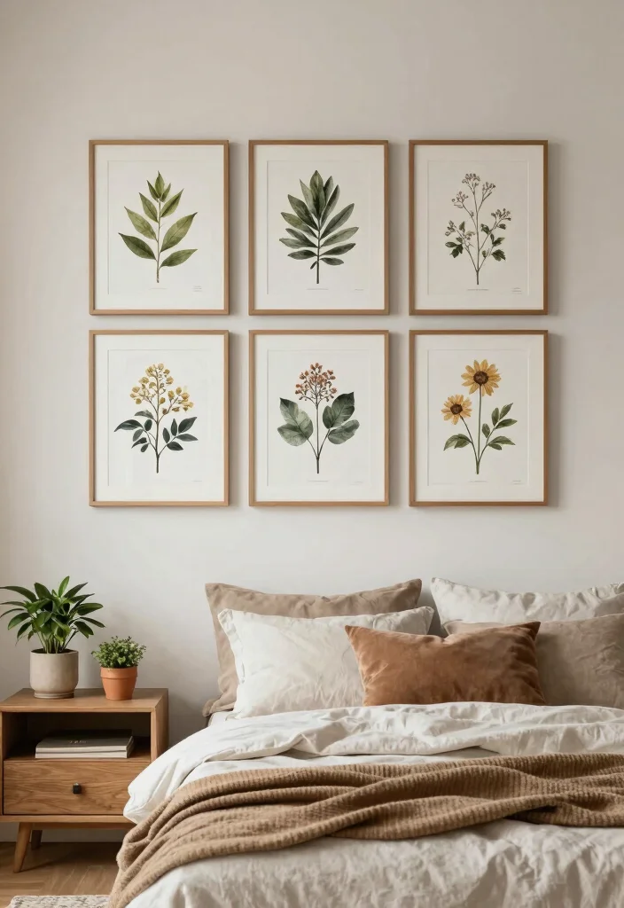 18 Modern Bedroom Wall Decor Ideas: Sleek Stylish Touch - 7. Framed Botanical Prints 1