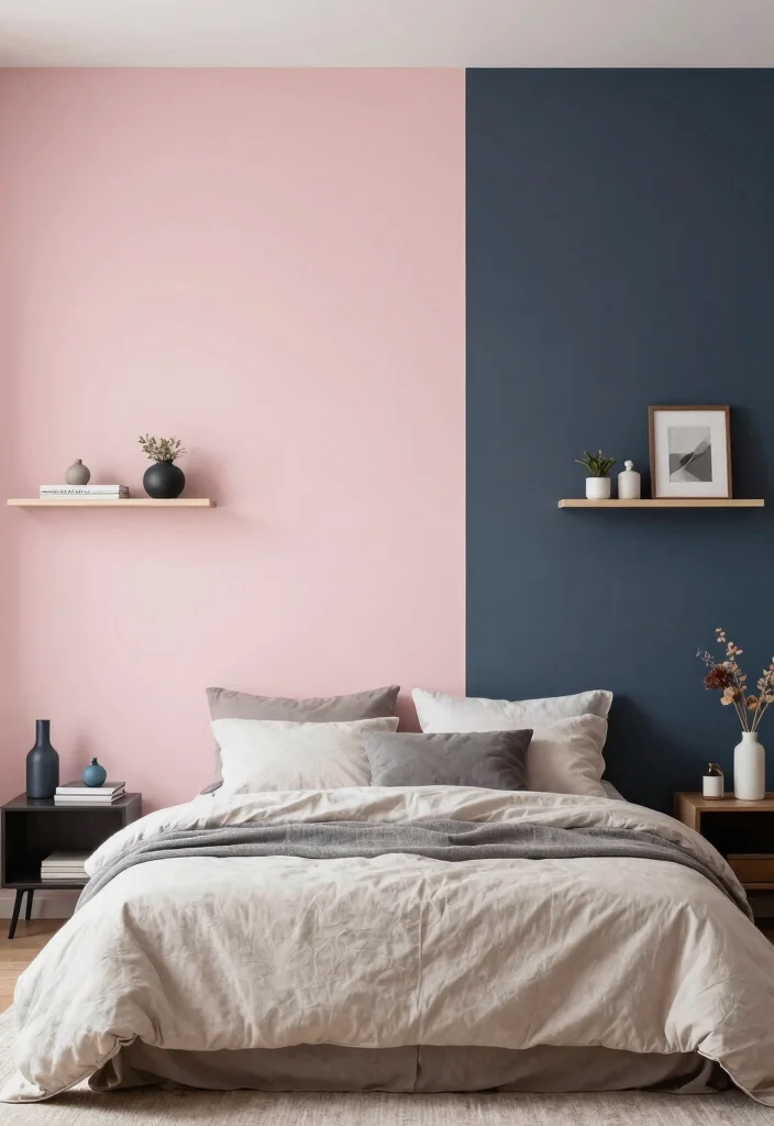 18 Modern Bedroom Wall Decor Ideas: Sleek Stylish Touch - 9. Color-Blocked Wall Paint 1