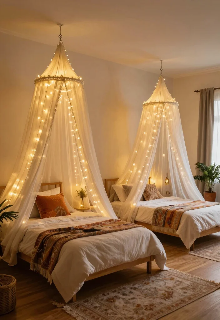 18 Sister Bedroom Ideas for Shared Rooms in Stylish Harmony - 4. Bohemian Canopies 1