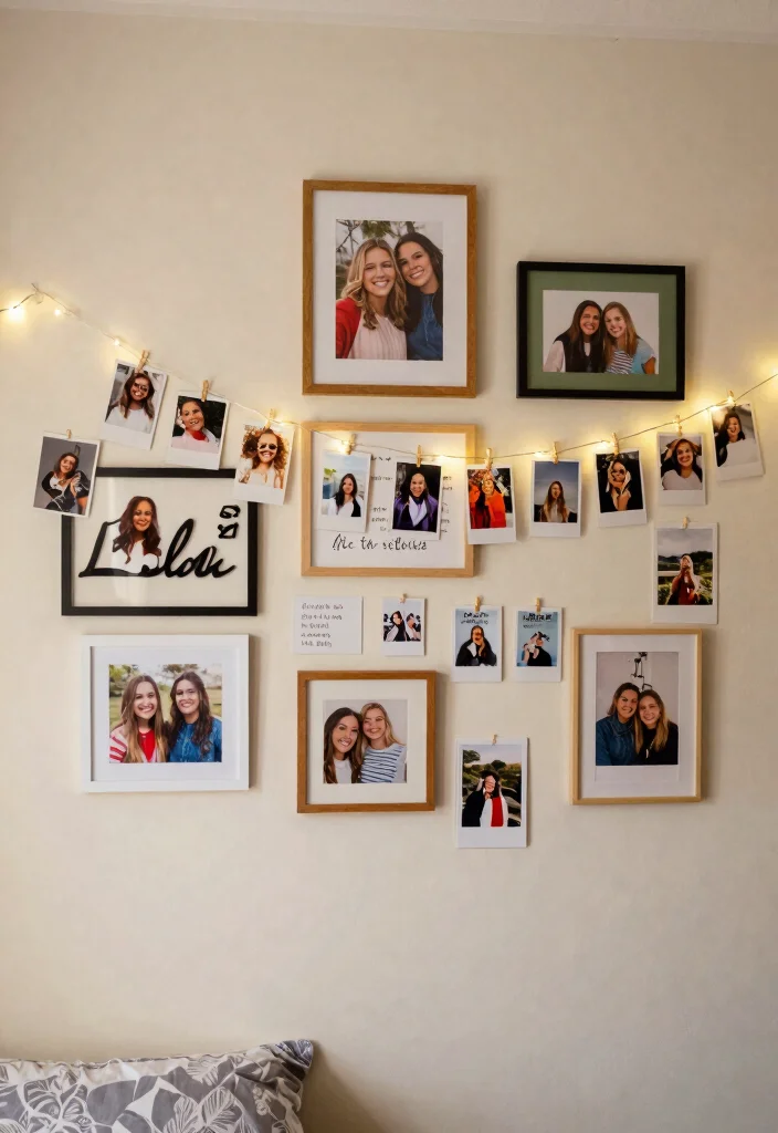 18 Sister Bedroom Ideas for Shared Rooms in Stylish Harmony - 5. Personal Touches with Photo Displays 1