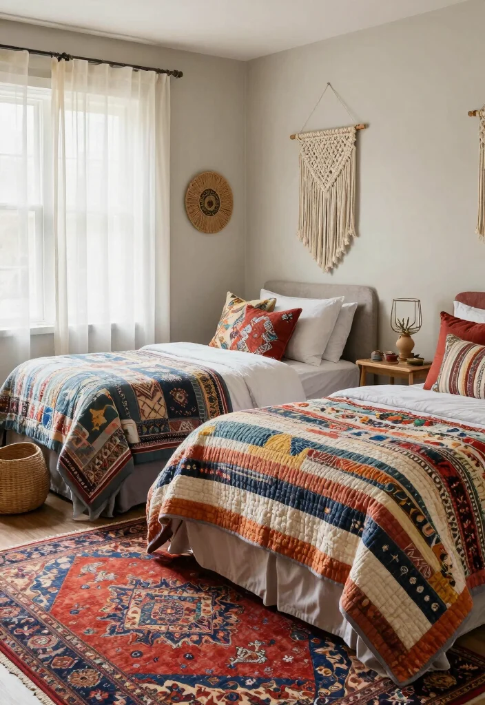 18 Sister Bedroom Ideas for Shared Rooms in Stylish Harmony - 6. Layered Textures and Patterns 1