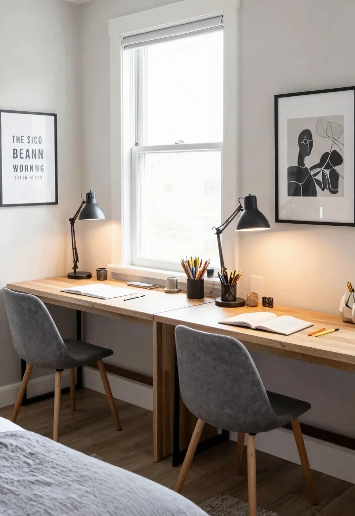 18 Sister Bedroom Ideas for Shared Rooms in Stylish Harmony - 9. Functional Desks for Study Time 1