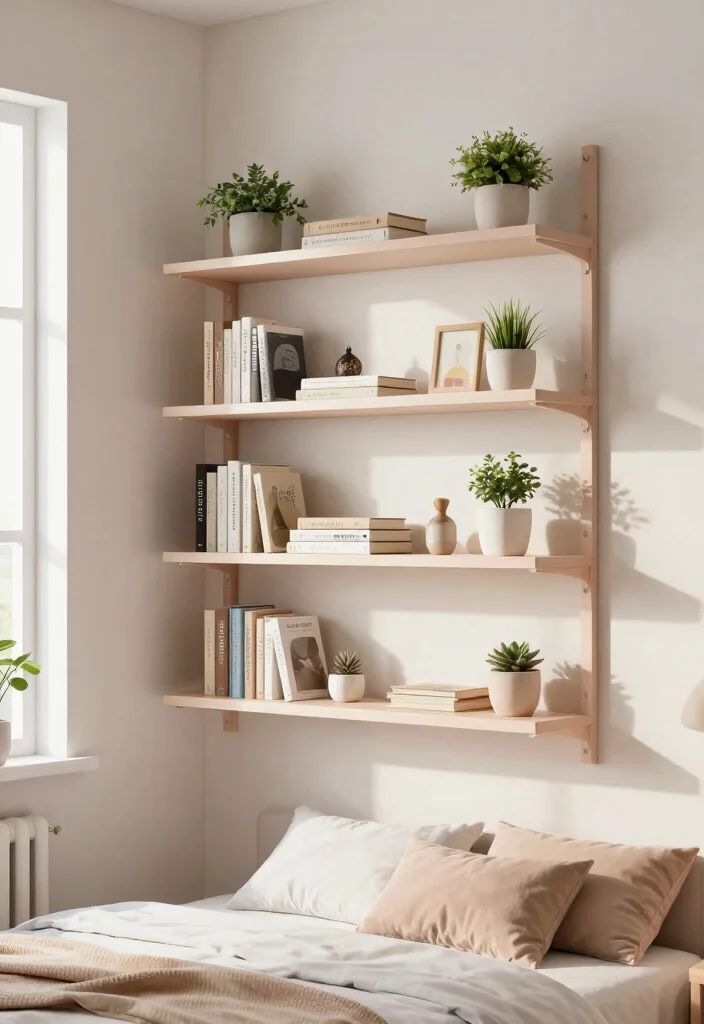 18 Small Bedroom Ideas With Stylish Compact Layouts - 2. Floating Shelves for Style and Storage 1