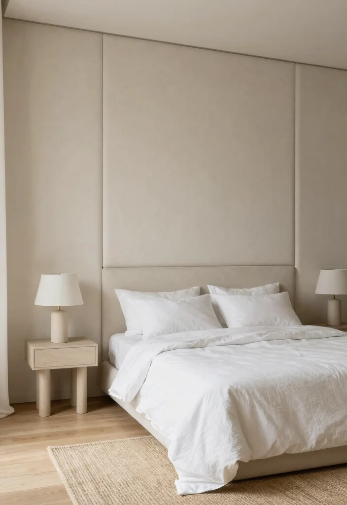 18 Upholstered Wall Panels Bedroom Ideas for a Luxe Cozy Finish - 3. Minimalist Elegance with Neutral Tones 1