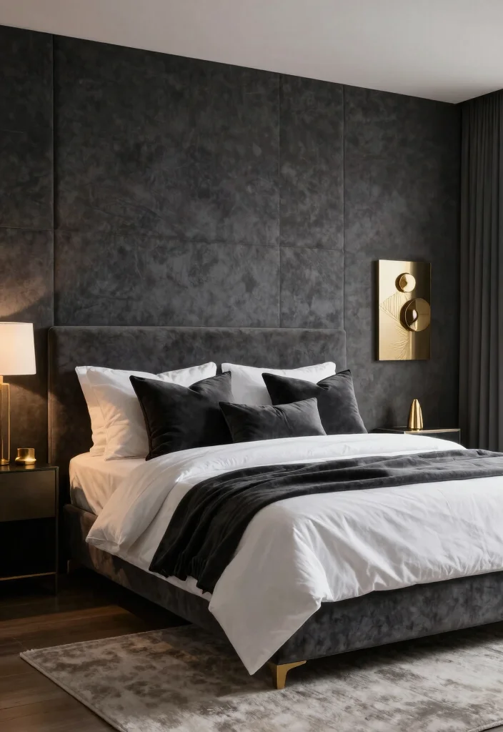 18 Upholstered Wall Panels Bedroom Ideas for a Luxe Cozy Finish - 4. Classy Dark Panels for Drama 1