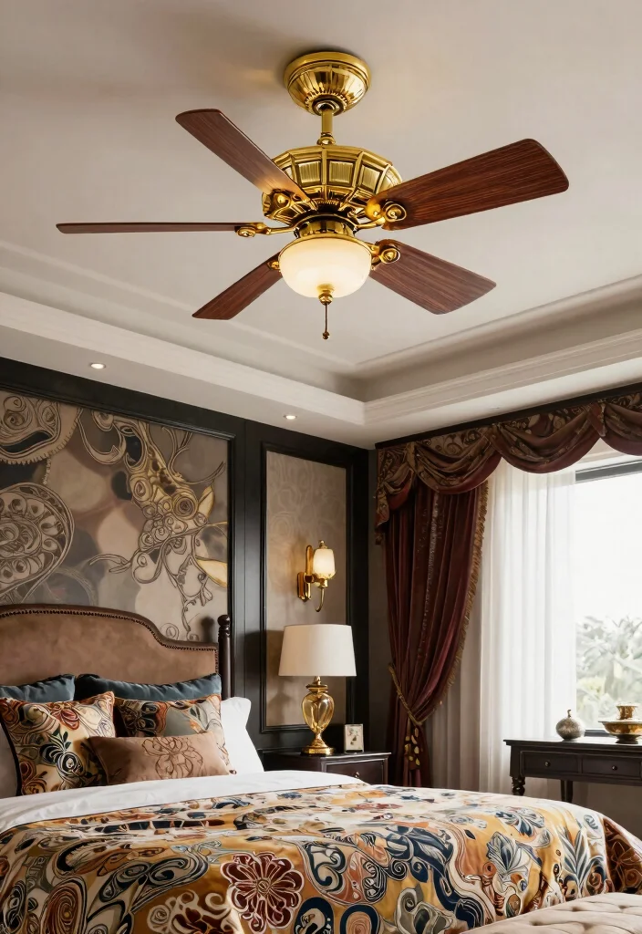 12 Bedroom Ceiling Fan Ideas That Cool the Room Without Making Noise - 11. Art Deco Inspiration 1