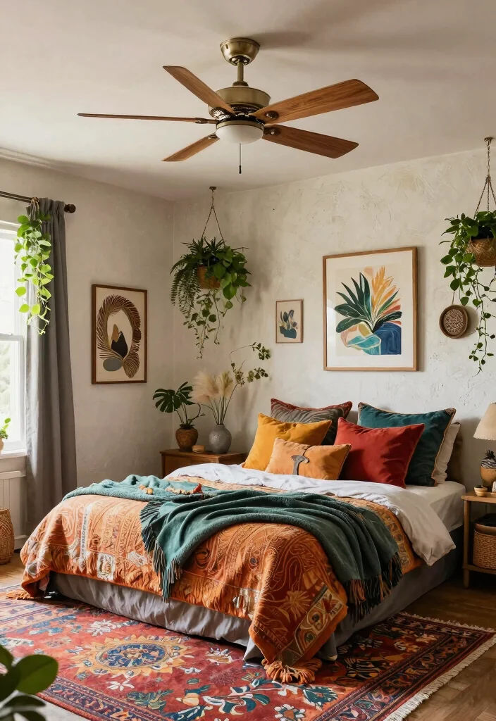 12 Bedroom Ceiling Fan Ideas That Cool the Room Without Making Noise - 9. Bohemian Bliss 1